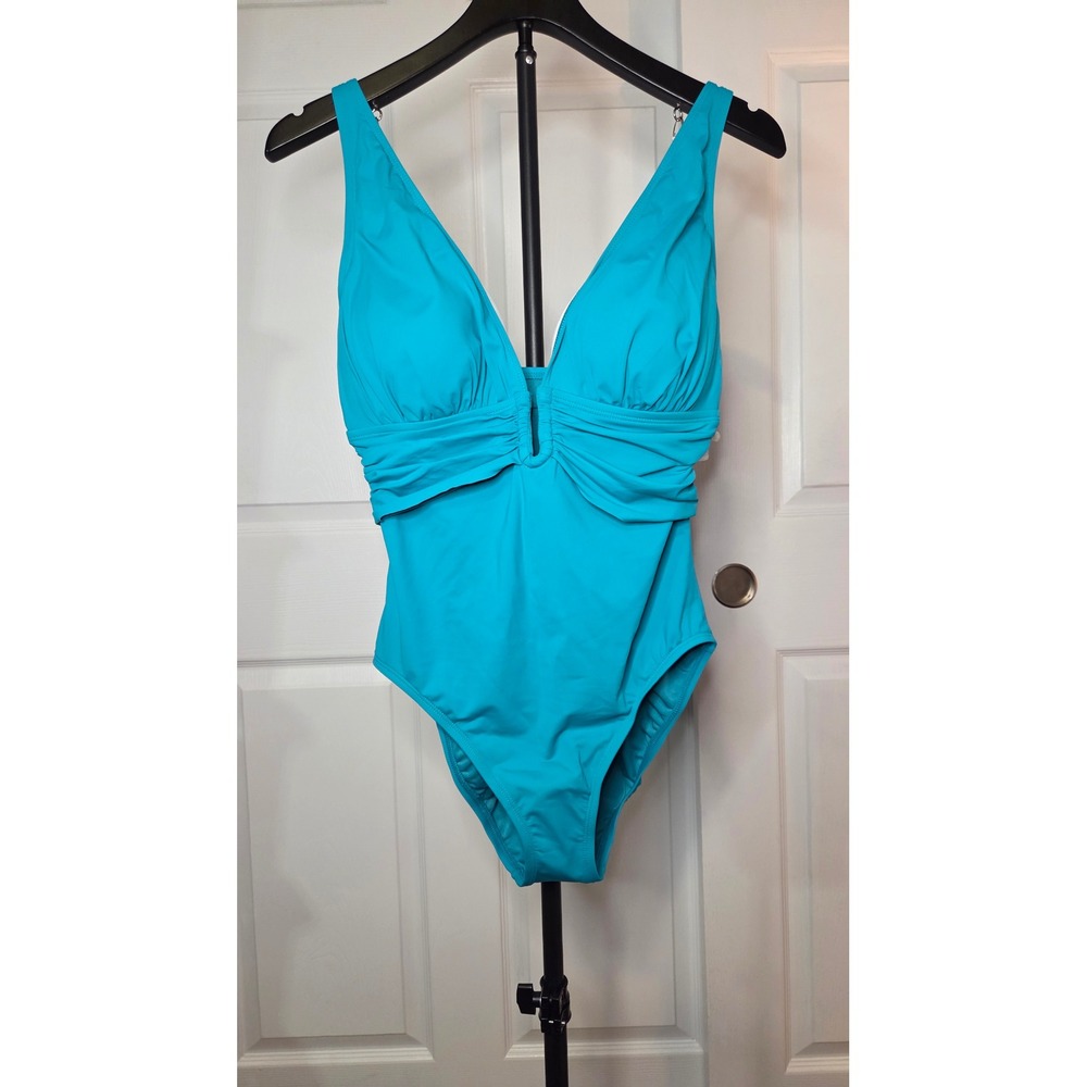 Bleu Rod Beattie Womens Teal V-Neck One Piece Swimsuit RBKK25776 Size 8 NWT